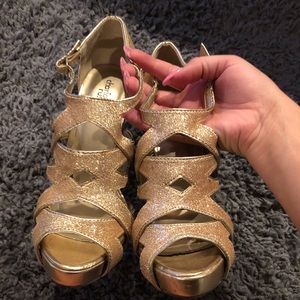 Gold sparkly heels